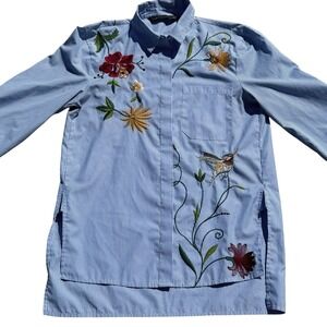 Zara Blue & White Striped Embroidered Shirt Dress